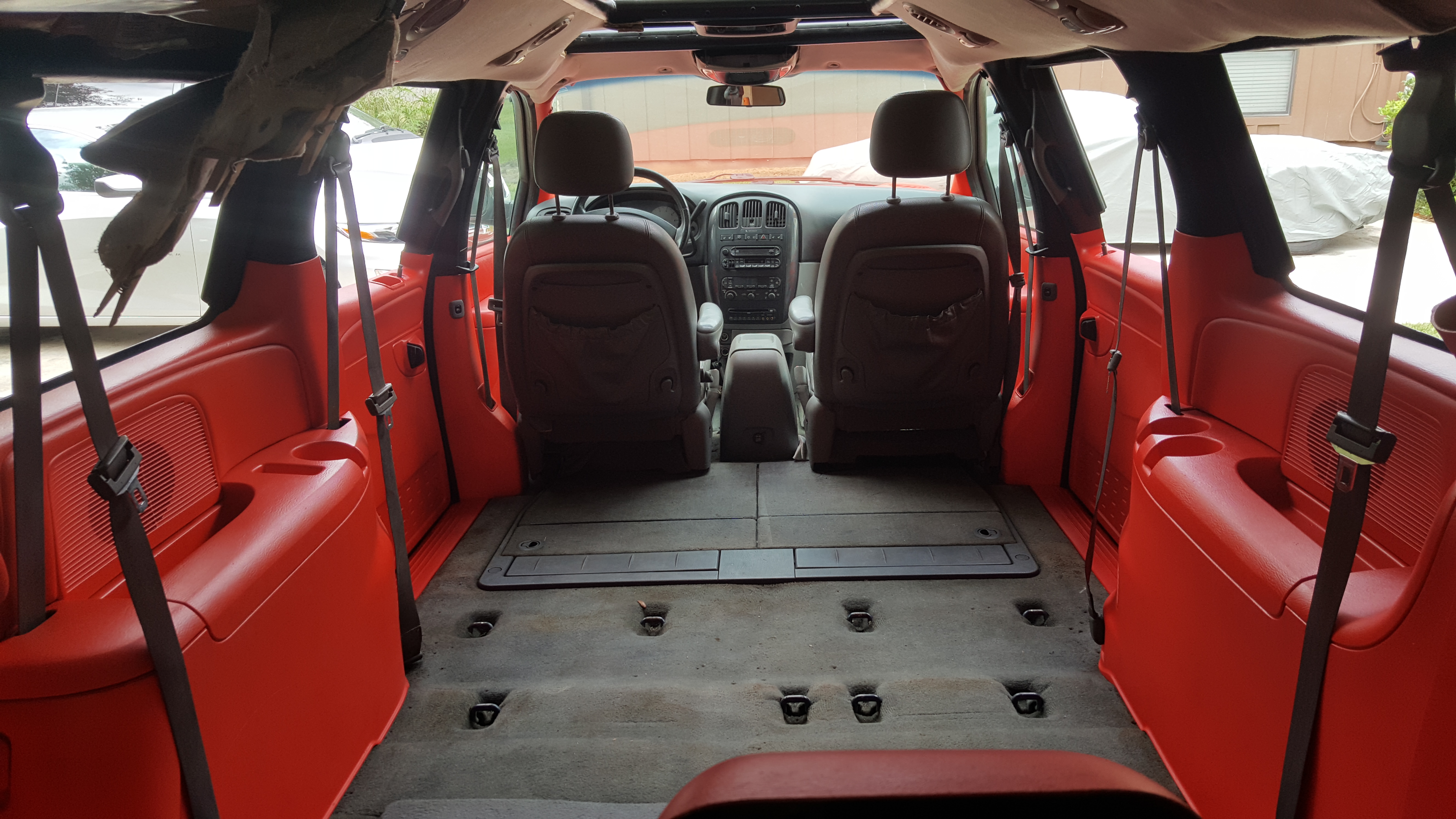 Interior painted red like the inside of a red wagon